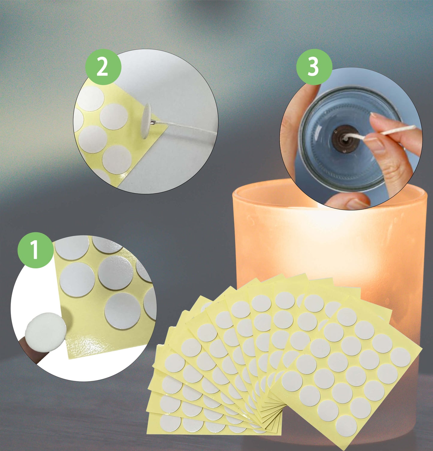 JHZABPO 2cm Dots Candle Wick Stickers for Candle Making, Candle Making Supplies, Heat Resistance Double-Sided Stickers, Candle Wick Stickers