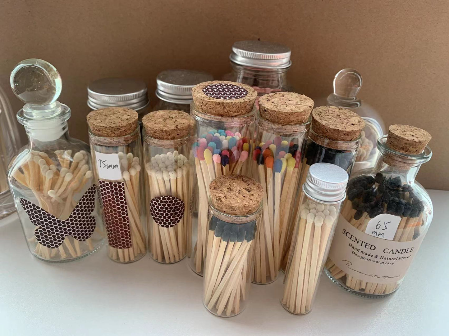 Wooden glass bottle matches match sticks in bulk wholesale colored matches