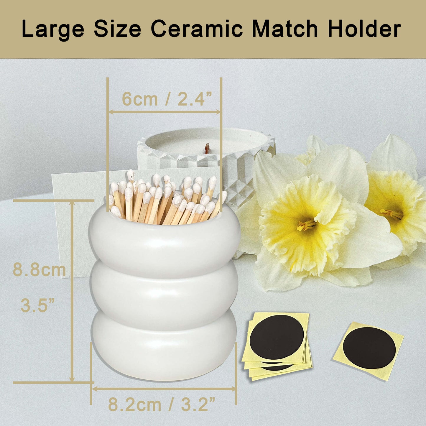 Match Holder with Striker - Decorative Ceramic Match Holder - Large Size Matches Holder Use for Long Matches Bulk(Sold without Matches)