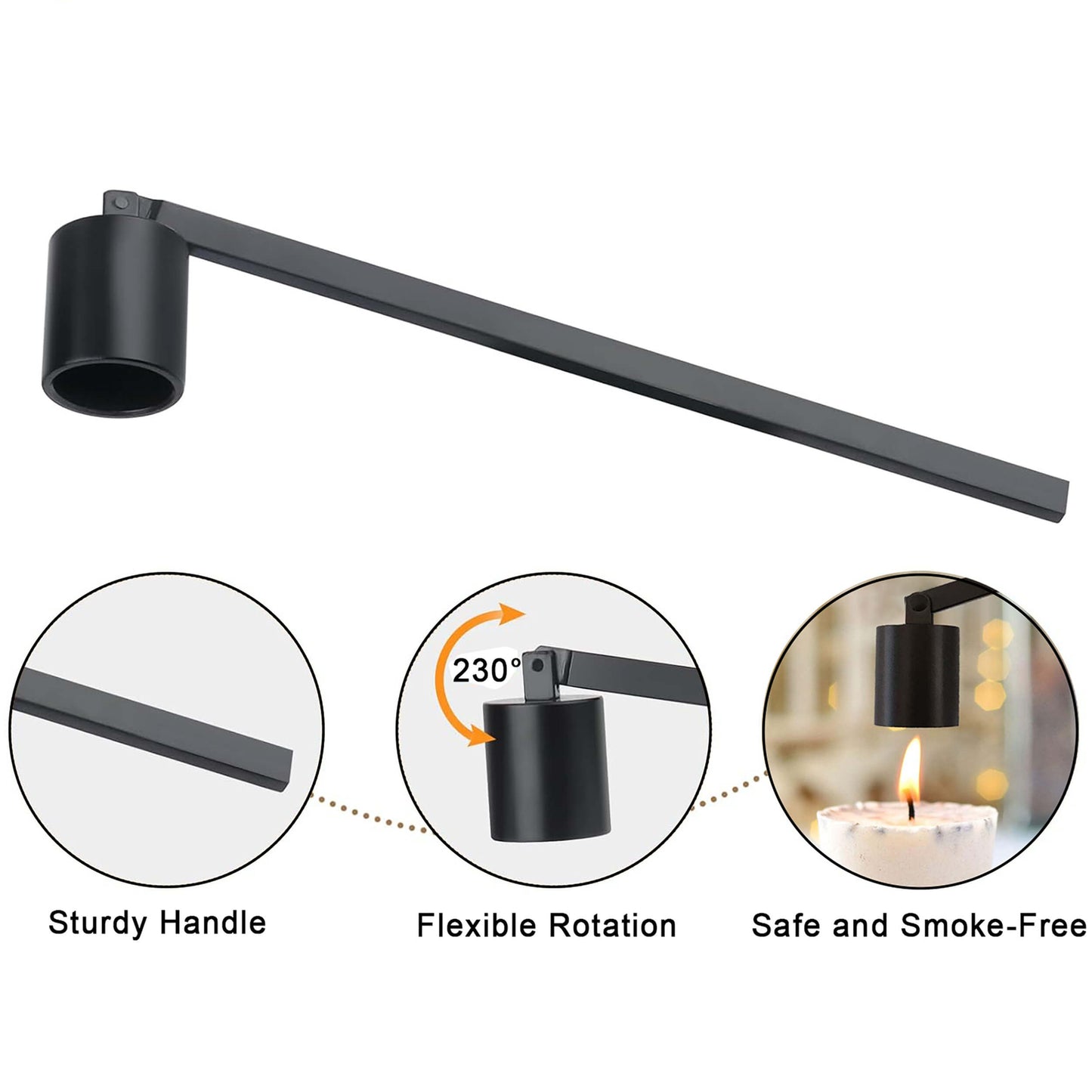 Black Powder Coated Candle Snuffer For Extinguishing Candle Flames And Wick Protecting Anti-Slip