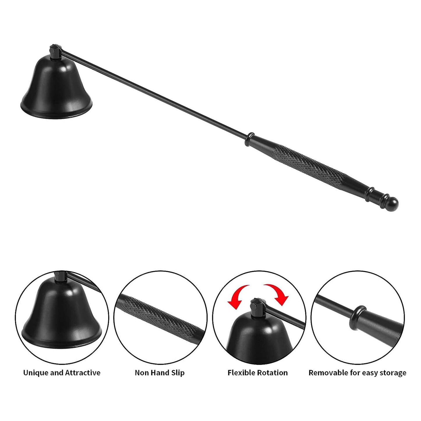 Black Powder Coated Candle Snuffer For Extinguishing Candle Flames And Wick Protecting Anti-Slip